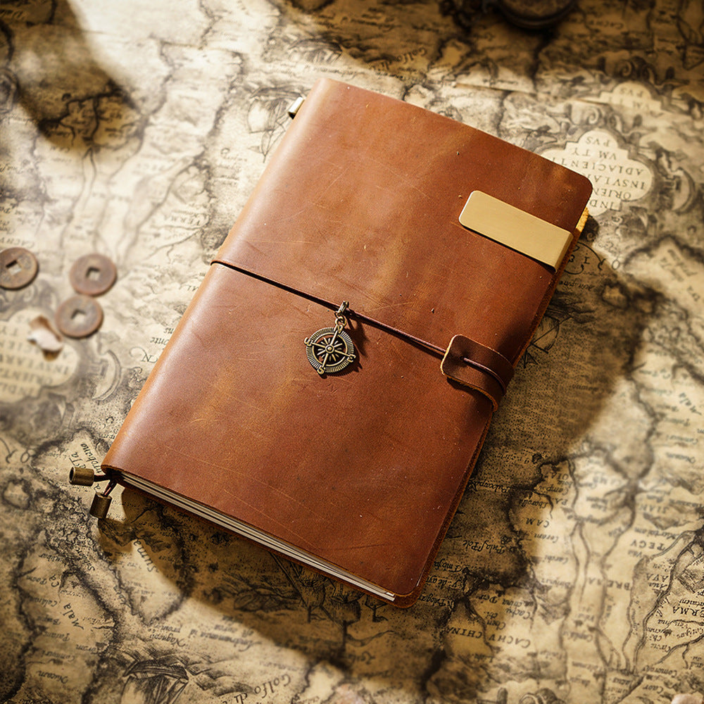 Vintage Leather Journal with Charms - Retro Adventure Design