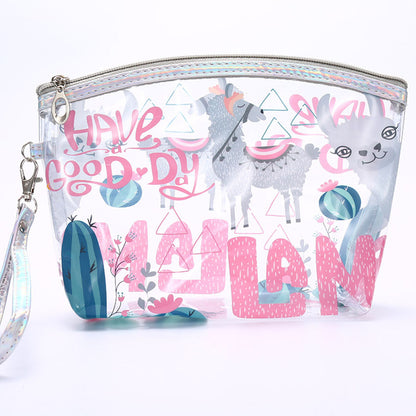 Small Waterproof Alpaca & Unicorn Cosmetic Bag with Transparent Design