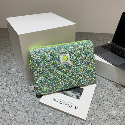 Quilted Floral Laptop Sleeve with Cute Green and Pink Patterns