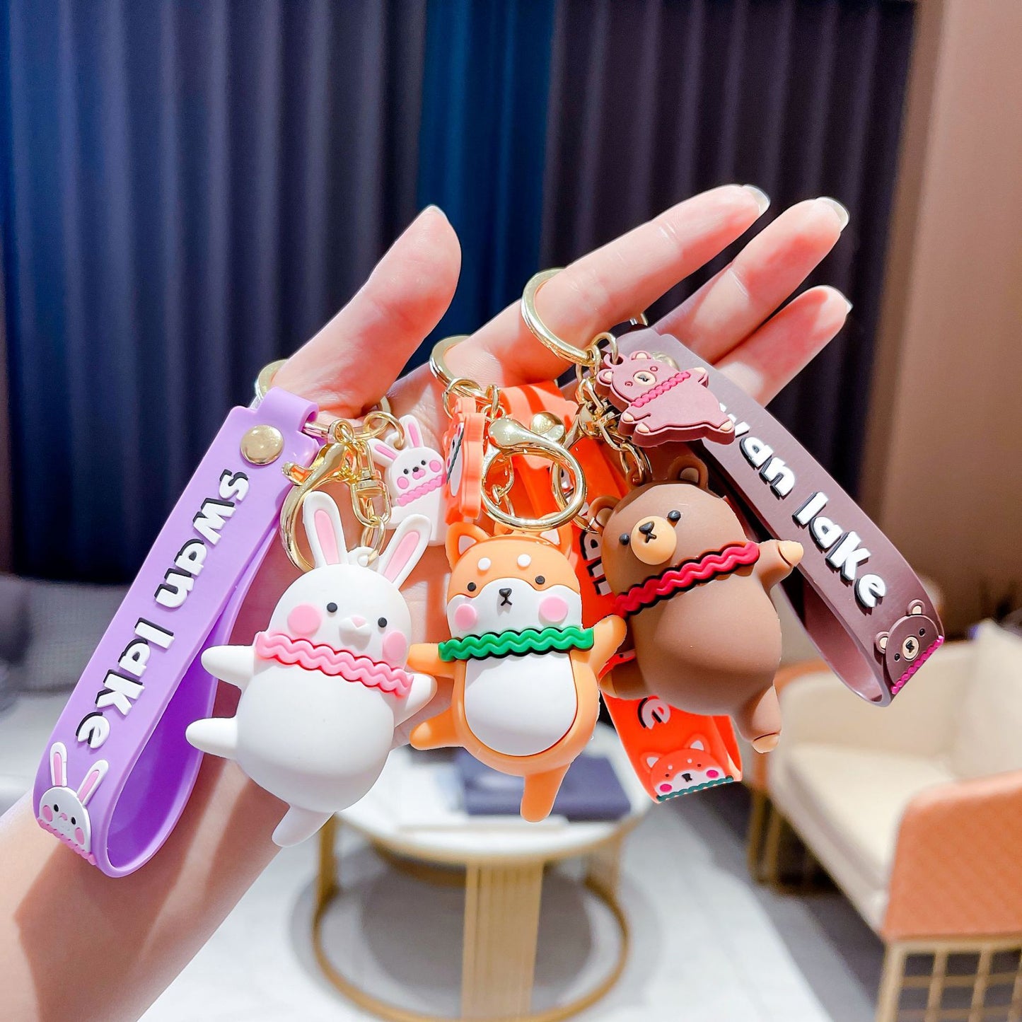 Cute Dancing Animal Backpack Keychains with Dog, Bear, and Rabbit Designs
