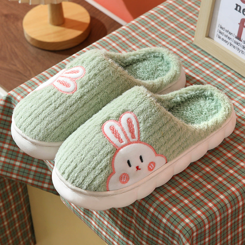 Cute Bear & Rabbit Plush Winter Slippers for Women – Thick Sole