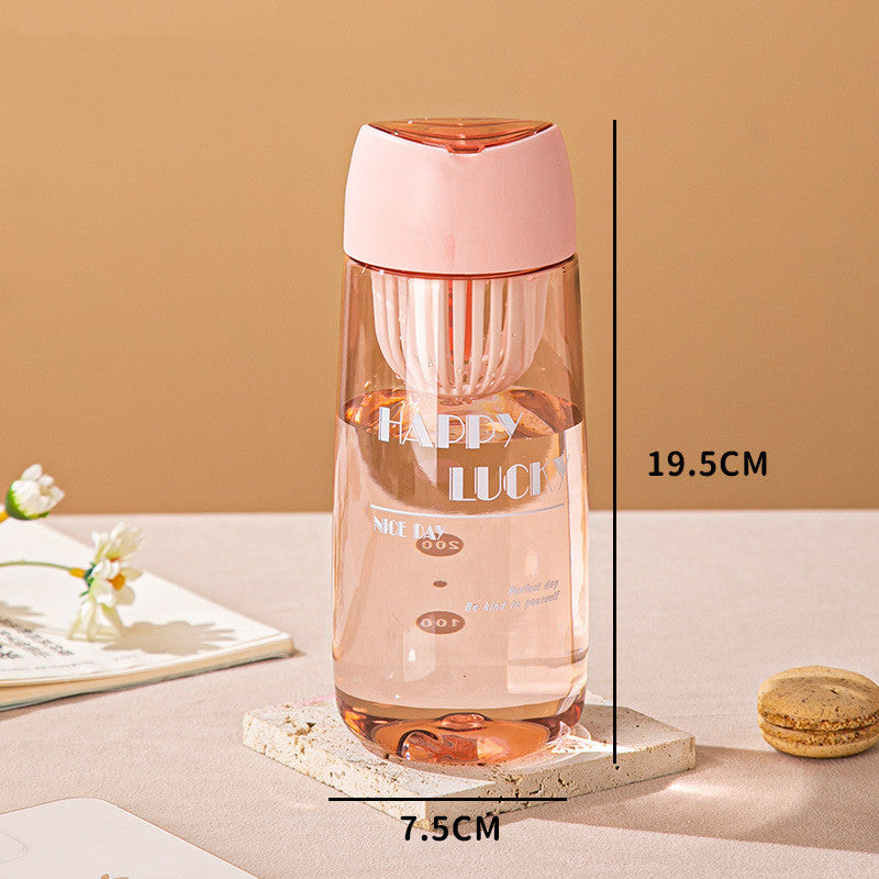 Modern Transparent Plastic Water Bottle with Strainer & Color Cap