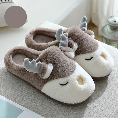 Cozy Plush Reindeer Winter Slippers – Unisex Warm Bedroom Slipper