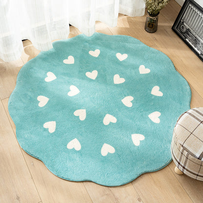 Colorful Round Heart-Print Polyester Nordic Bedside Rugs