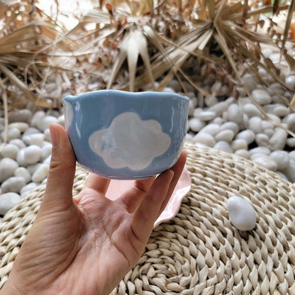 Hand-Painted Blue Sky and Cloud Porcelain Coffee Cup & Saucer Set