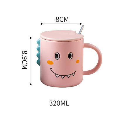 Cute Dinosaur Ceramic Coffee Mugs with Lids – Green , Pink & Yellow Color