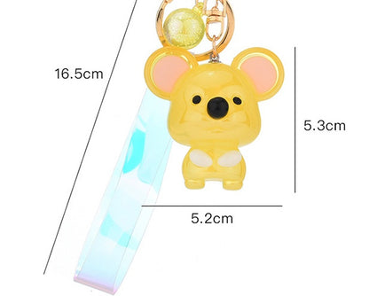 Glossy Pink Koala Keychain with Holographic Strap & Glitter Charm