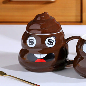 Funny Poop Emoji Porcelain Cup with Lid - Funny Coffee Mugs