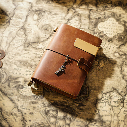 Vintage Leather Journal with Charms - Retro Adventure Design