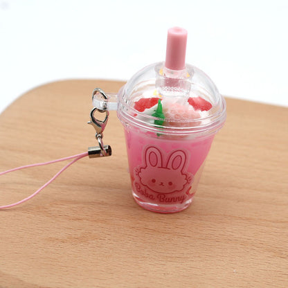 Strawberry Ice Cream Cup Bunny Keychain