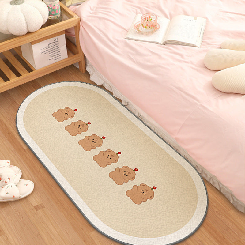 Cute Oval Animal Print Bedside Carpet for Childrens Room