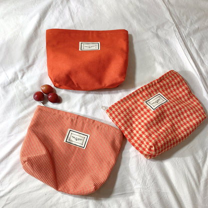 Orange & Plaid Patterned Small Makeup Bags in Three Stylish Patterns