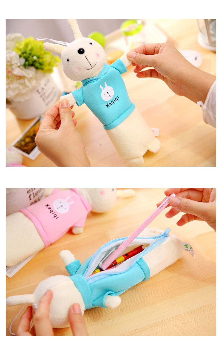 Bright, Large Capacity and Standing Plush Rabbit Pencil Case in Vibrant Colors