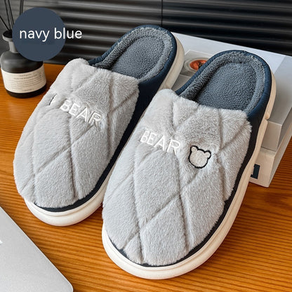 Stylish Warm, Non-Slip, Closed Toe Quilted Plush Home Slippers for Men