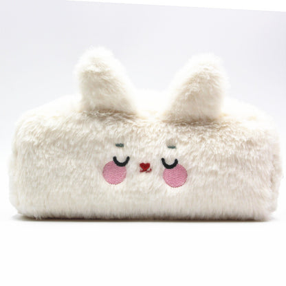 Cute Plush Rabbit & Bear Cartoon Pencil Case with Soft Fur Design