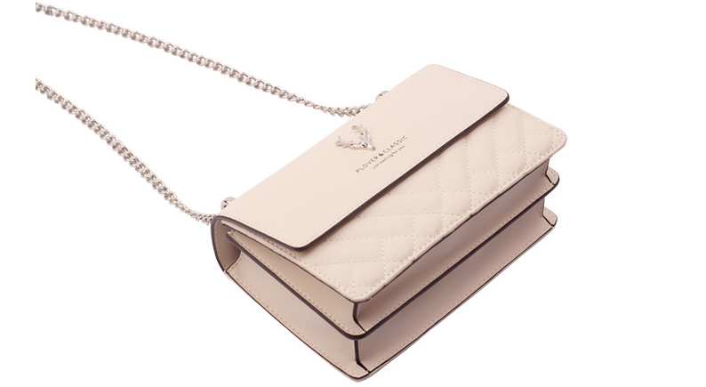 Elegant Small Beige Leather Chain Shoulder Bag in Off-White