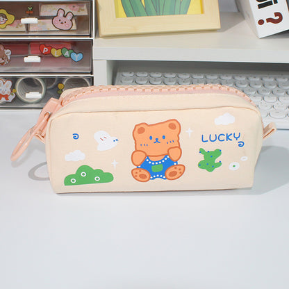 Large Capacity Bright Canvas Bear Pencil Case in 4 Fun Colors