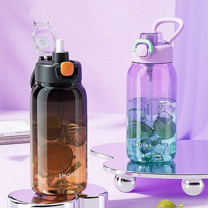 Simple Modern Transparent Flip-Top Plastic Water Bottle with Straw - 4 Colors