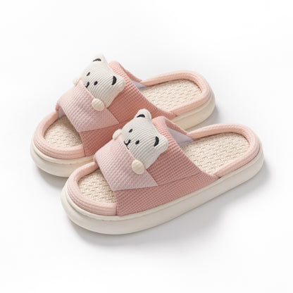 Cute Bear Plush Unisex Slippers – Thick Sole Indoor Bedroom Slippers