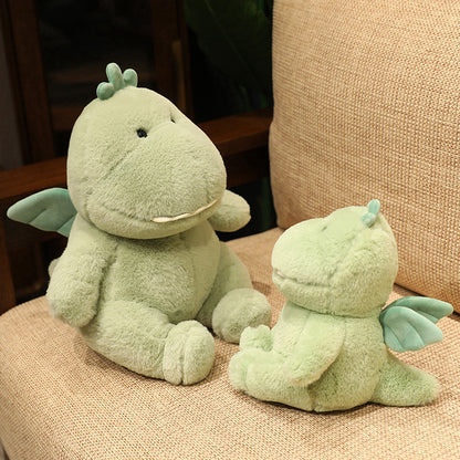 Cute Green Dinosaur Plush Toys Set with Wings & Crown Design