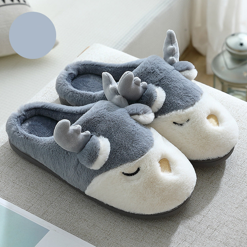 Cozy Plush Reindeer Winter Slippers – Unisex Warm Bedroom Slipper