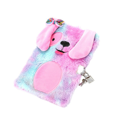 Colorful Plush Puppy Diary for Girls with Lock & Bow