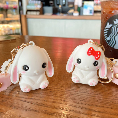 Cute Couple Bunny Keychains with Pink Straps & Daisy Charms