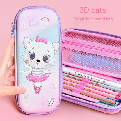 3D Zipper Pencil Case with Bright Cartoon Designs & Large Capacity