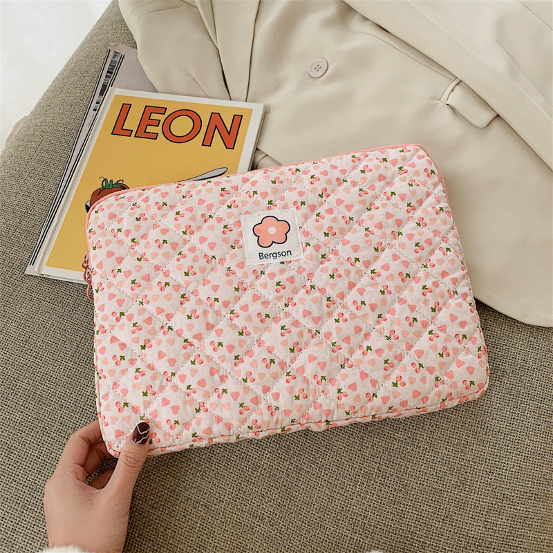 Quilted Floral Laptop Sleeve with Cute Green and Pink Patterns