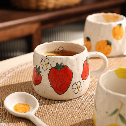 Hand-Painted Cute Ceramic Mugs – Bright Orange & Lemon Design