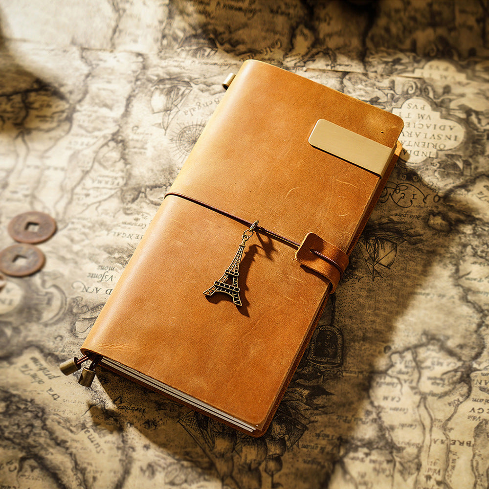 Vintage Leather Journal with Charms - Retro Adventure Design