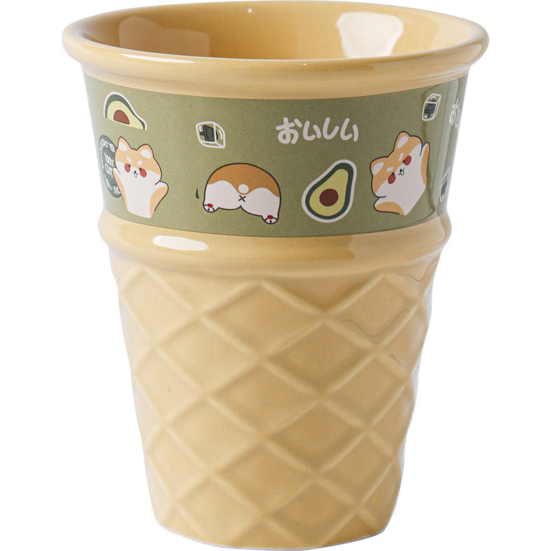 Creative Ceramic Ice Cream Cone Mugs with Animal Designs