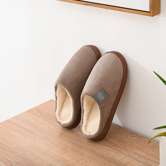 Corduroy Plush Winter Slippers – Warm, Non-Slip Unisex House Slippers