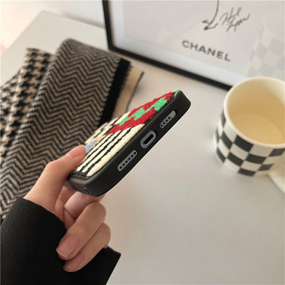 Plush Geometric Checkerboard Phone Case in Colorful Textured Design