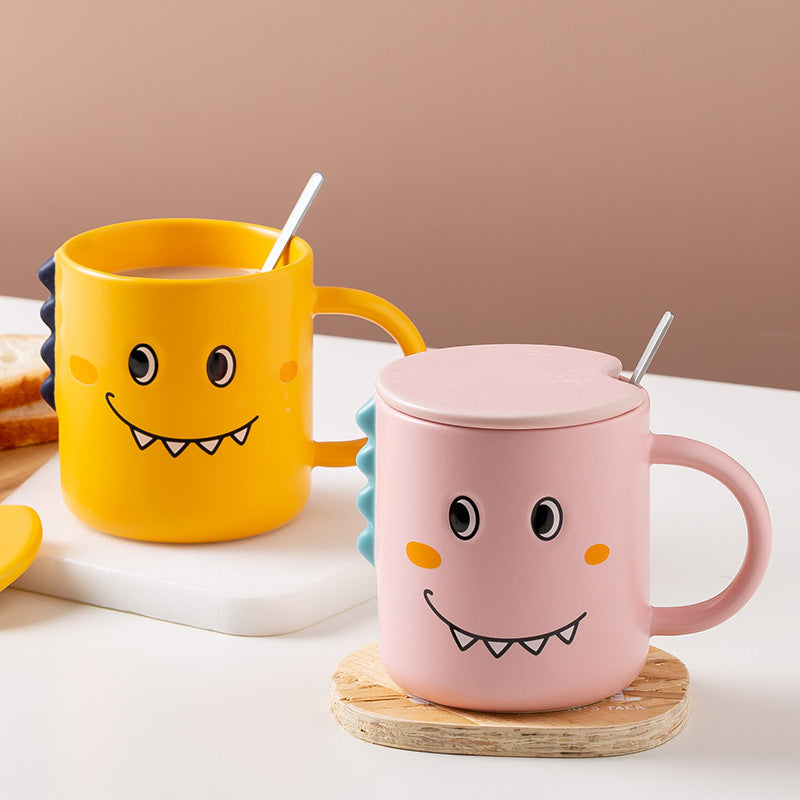 Cute Dinosaur Ceramic Coffee Mugs with Lids – Green , Pink & Yellow Color