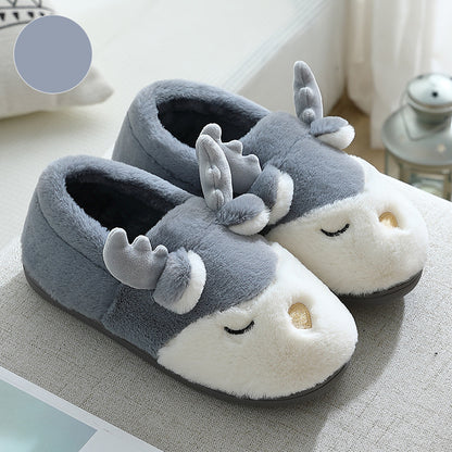 Cozy Plush Reindeer Winter Slippers – Unisex Warm Bedroom Slipper