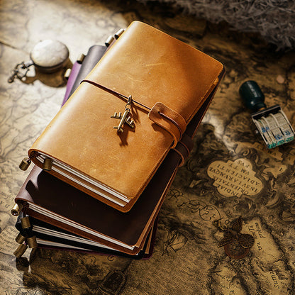 Vintage Leather Journal with Charms - Retro Adventure Design