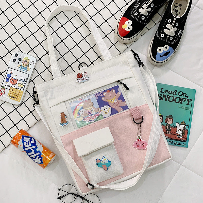 Unisex Large-Capacity Canvas Tote Bag - Multi Pocket Design