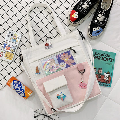 Unisex Large-Capacity Canvas Tote Bag - Multi Pocket Design