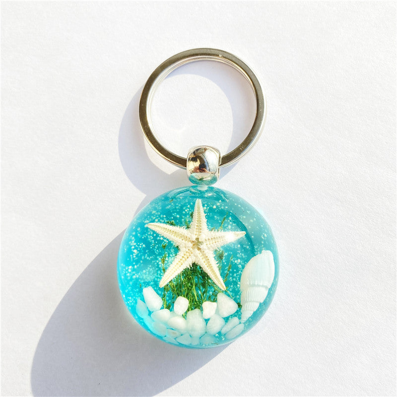 Starfish Amber Resin Keychain