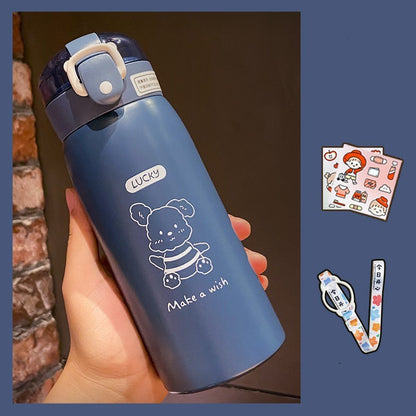 Cute Animal Designs Stainless Steel Insulated Water Bottle with Straw & Sticker