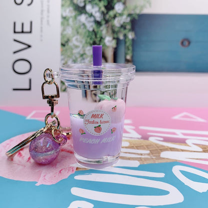 Colorful Mini Milkshake Keychains with Straw & Glitter Charms