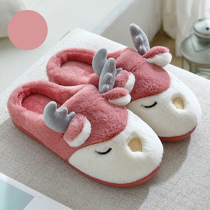 Cozy Plush Reindeer Winter Slippers – Unisex Warm Bedroom Slipper