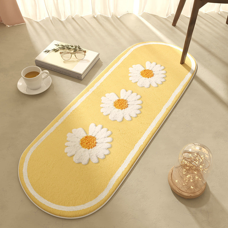 Modern Oval Polyester Bedside Floral Rugs in Bright Colors