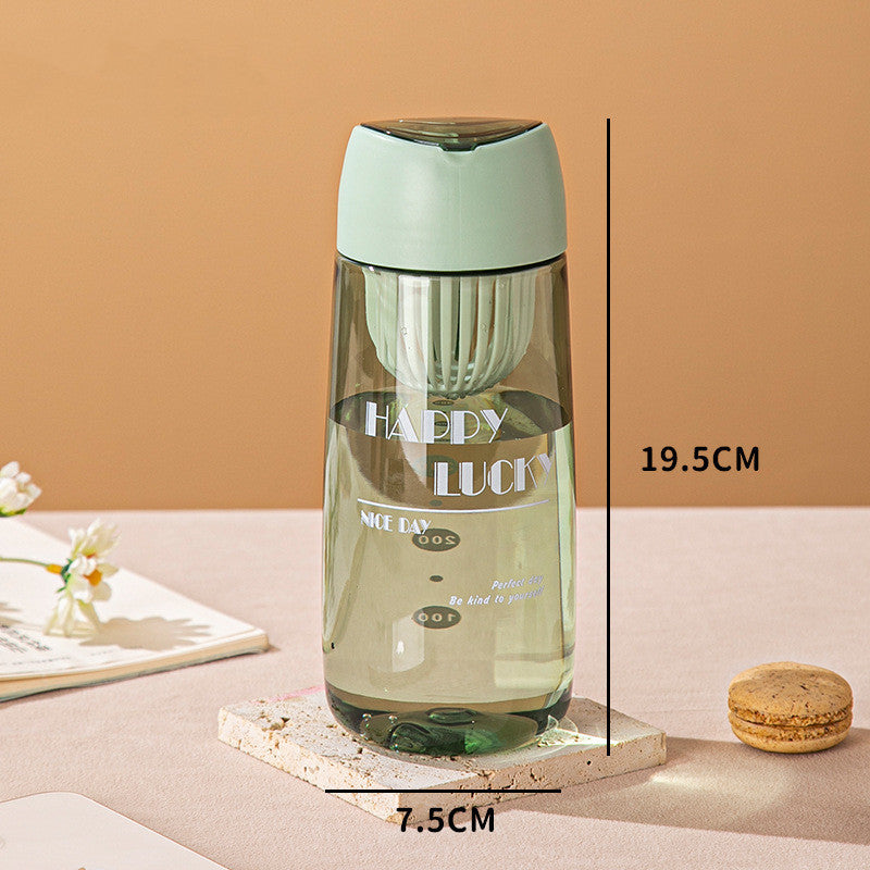 Modern Transparent Plastic Water Bottle with Strainer & Color Cap