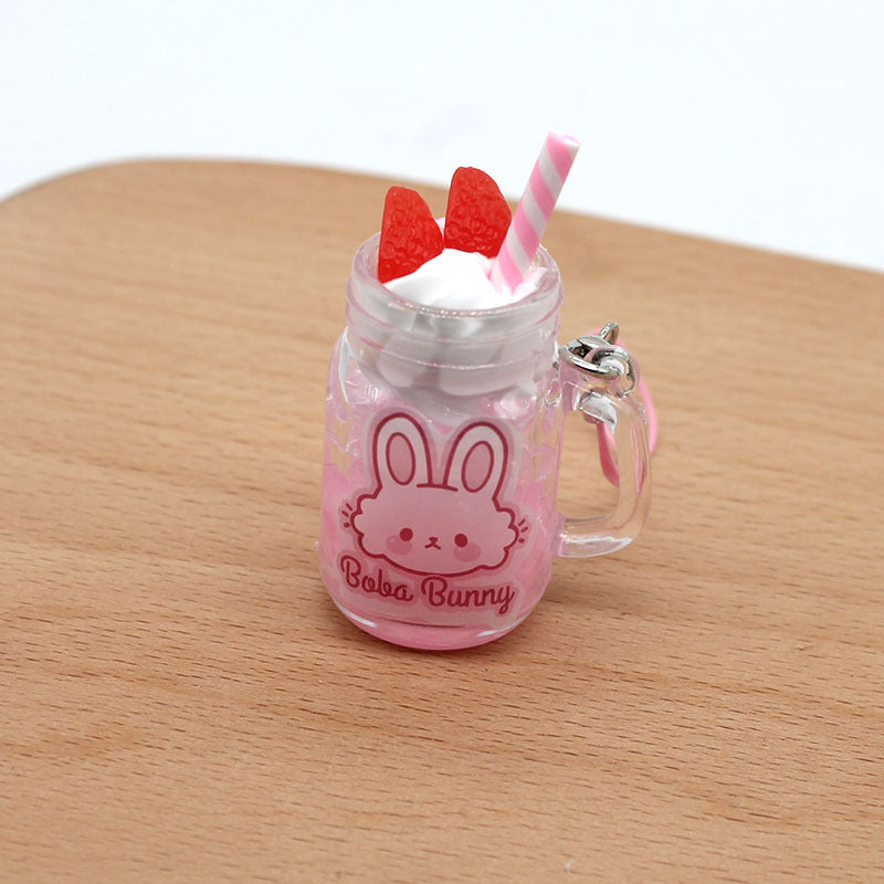 Strawberry Ice Cream Cup Bunny Keychain