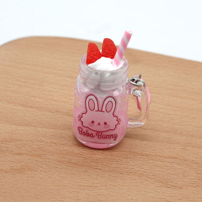 Strawberry Ice Cream Cup Bunny Keychain