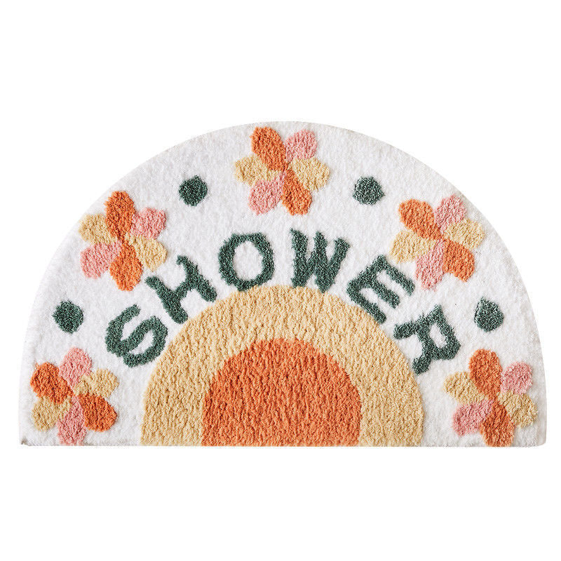 Cute Floral Half Round Door Mats - Non-Slip, Perfect for Bathroom Use