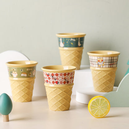 Creative Ceramic Ice Cream Cone Mugs with Animal Designs