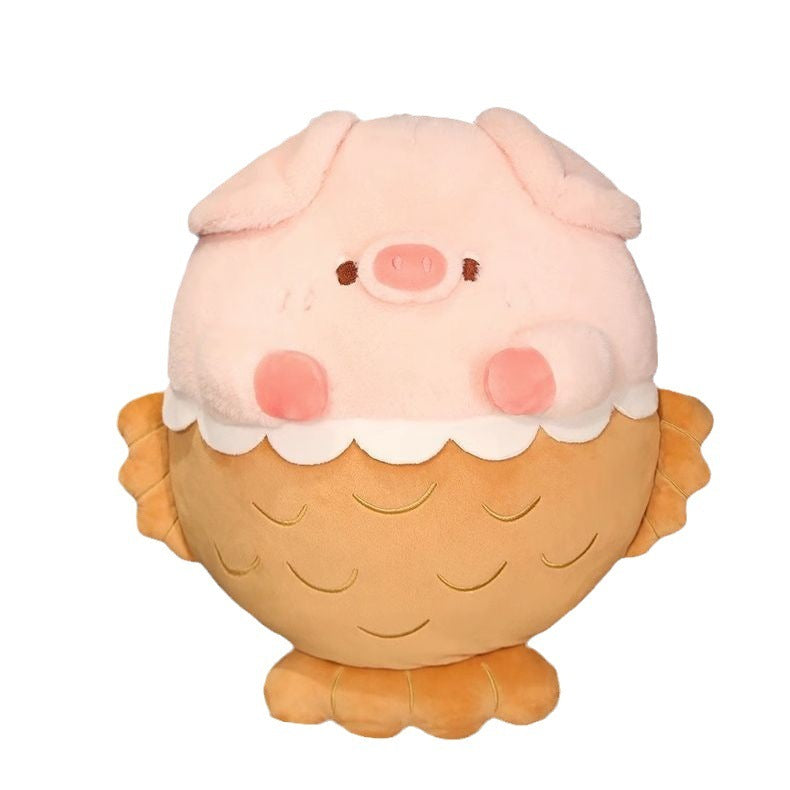 Cute Piggy Plushie in a Fish-Shaped Cupcake Design